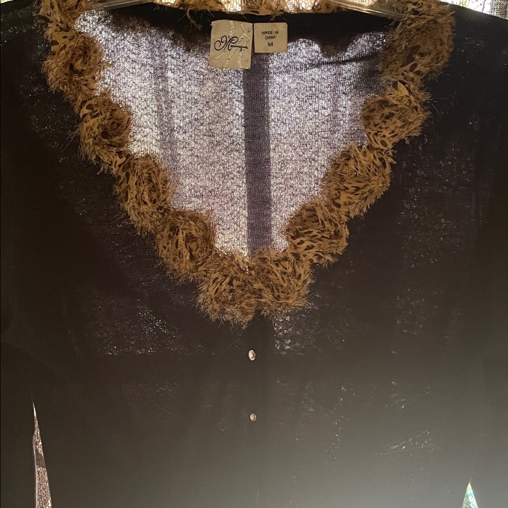Black button up sweater with Leopard Trim